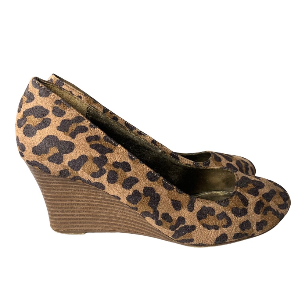 Dexter Faux Suede Leopard Print Almond Toe Wedge Heel